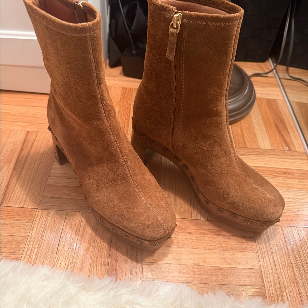 Larroude Brown Suede Studded Clog Ankle Bootie - Picture 3 of 6